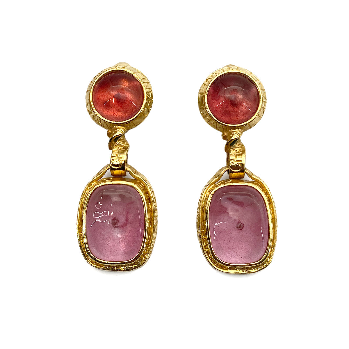 CHANEL VINTAGE EARRINGS GRIPOIX PINK ACCESSORY 96P 90258514