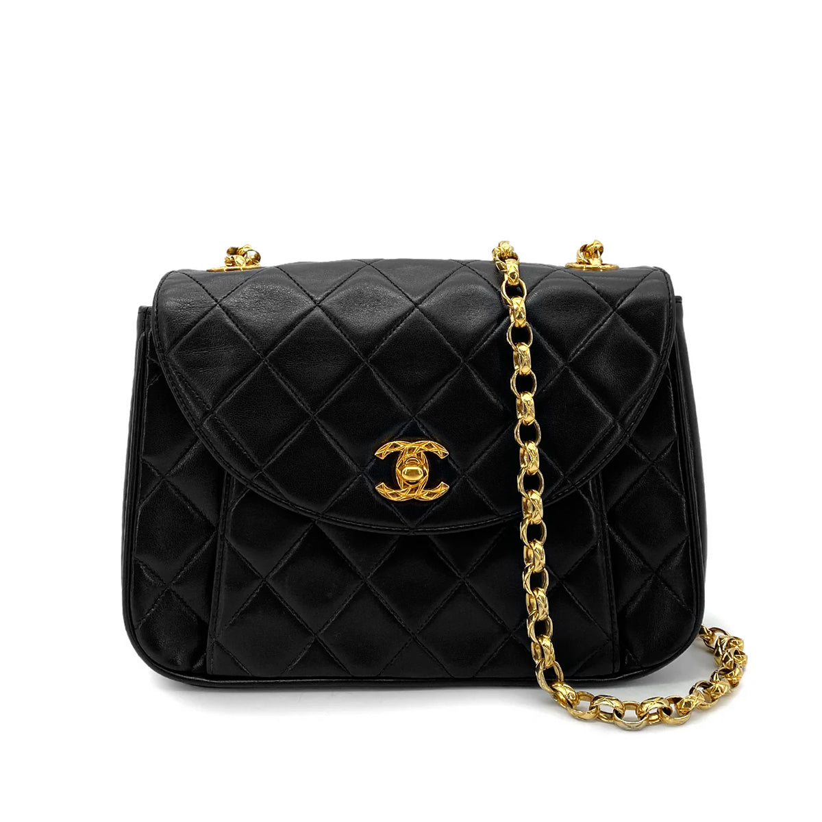 CHANEL VINTAGE BIJOU CHAIN SHOULDER BAG BLACK LAMB SKIN 90258811