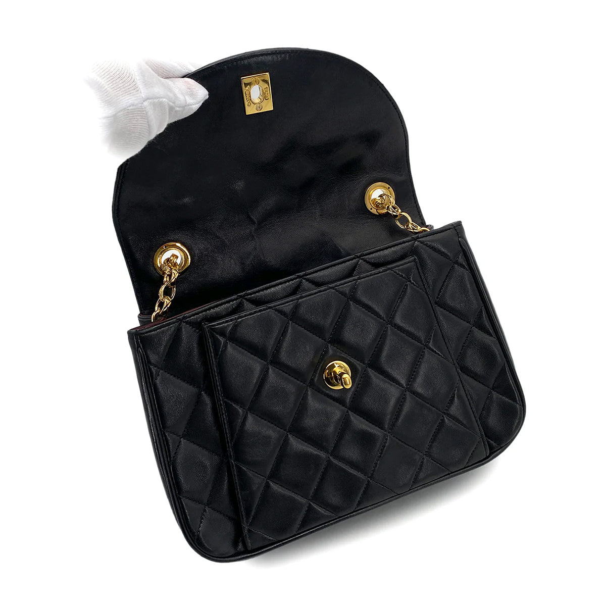 CHANEL VINTAGE BIJOU CHAIN SHOULDER BAG BLACK LAMB SKIN 90258811