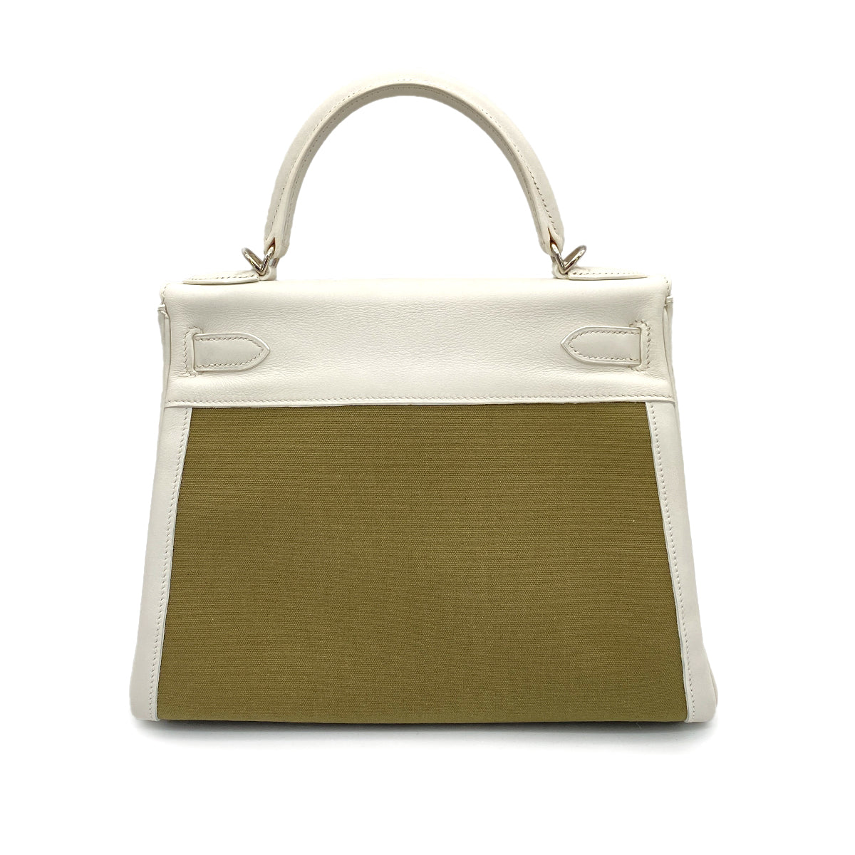 HERMES KELLY 28 RETOURNE WHITE KAHKI VEAU SWIFT TOILE HAND SHOULDER BAG □K SHW 90259702