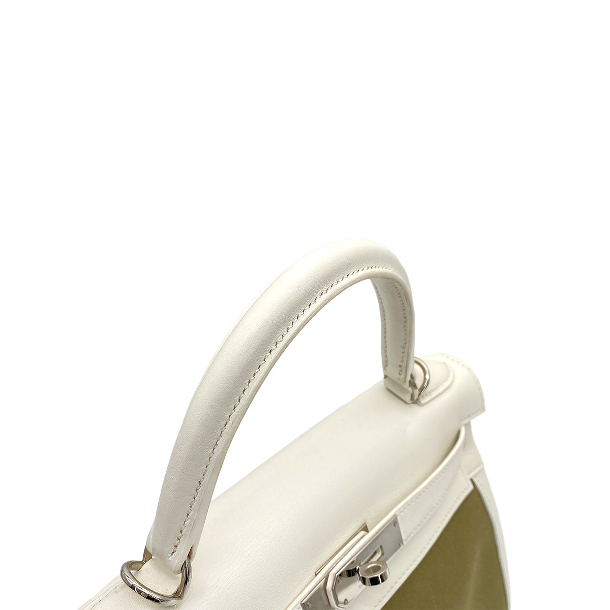 HERMES KELLY 28 RETOURNE WHITE KAHKI VEAU SWIFT TOILE HAND SHOULDER BAG □K SHW 90259702