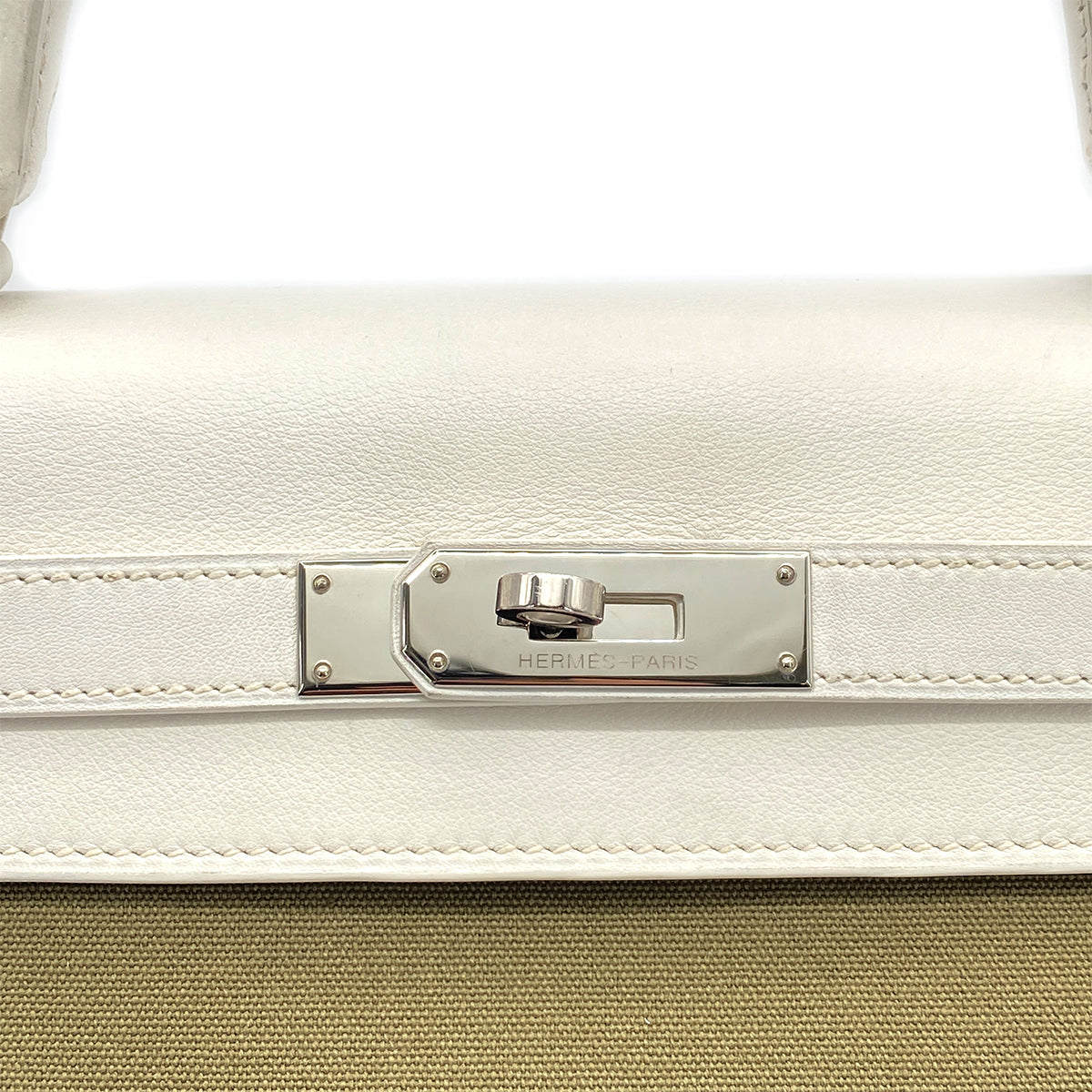 HERMES KELLY 28 RETOURNE WHITE KAHKI VEAU SWIFT TOILE HAND SHOULDER BAG □K SHW 90259702