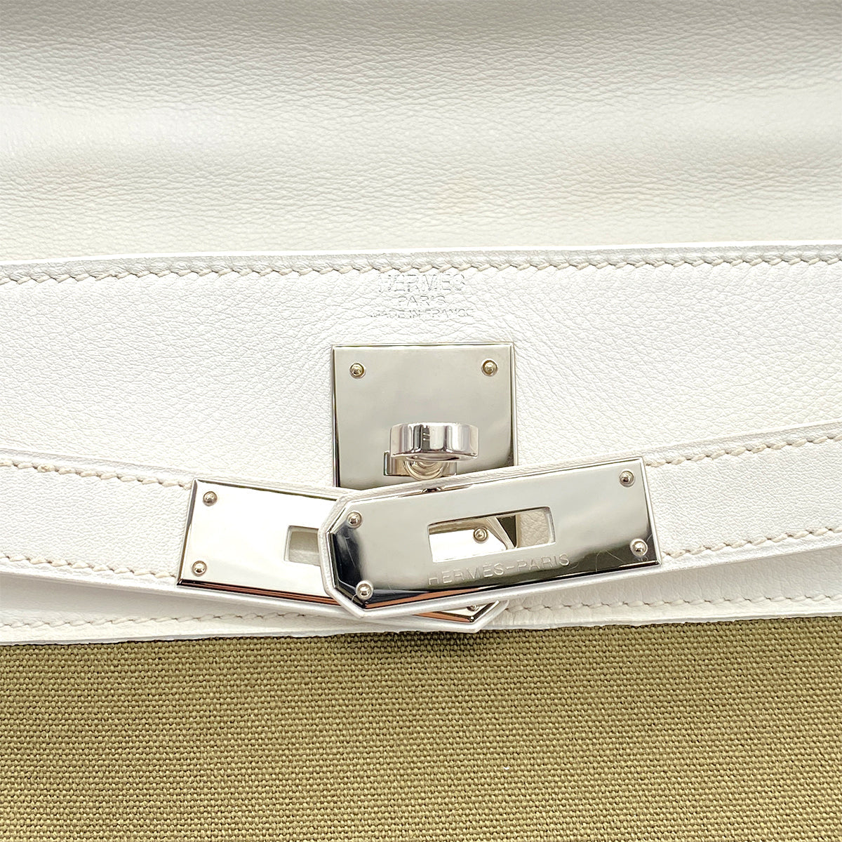 HERMES KELLY 28 RETOURNE WHITE KAHKI VEAU SWIFT TOILE HAND SHOULDER BAG □K SHW 90259702