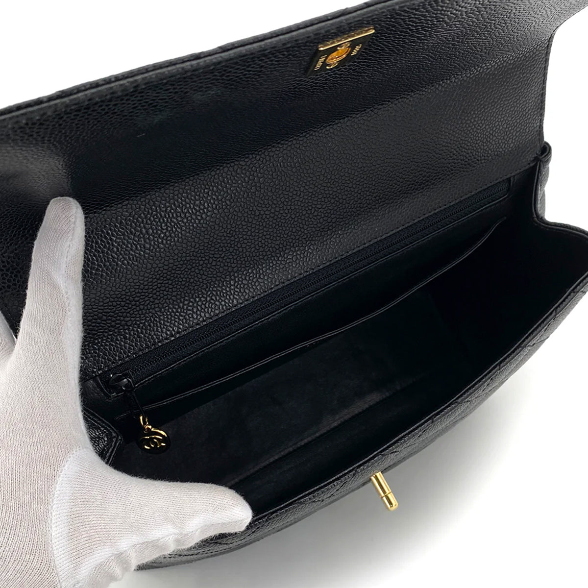 CHANEL VINTAGE MATELASSE HAND BAG BLACK CAVIAR SKIN 90259718