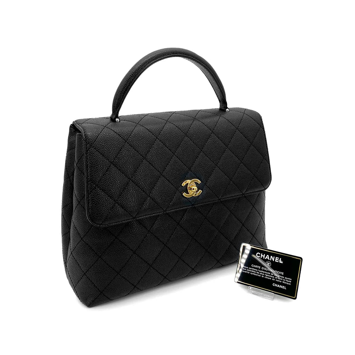 CHANEL VINTAGE MATELASSE HAND BAG BLACK CAVIAR SKIN 90259718