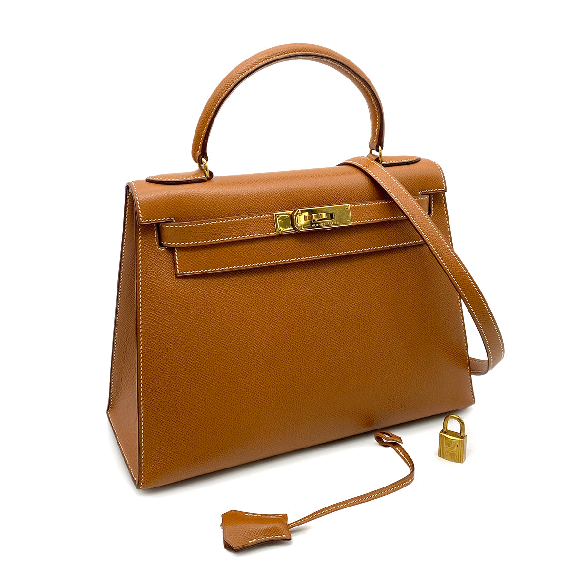 HERMES KELLY 28 SELLIER GOLD COUCHEVEL HAND SHOULDER BAG 〇T GHW 90259728