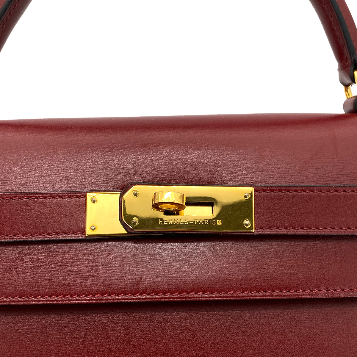 HERMES KELLY 32 SELLIER ROUGE H BOX CALF HAND SHOULDER BAG 〇X GHW 90259870