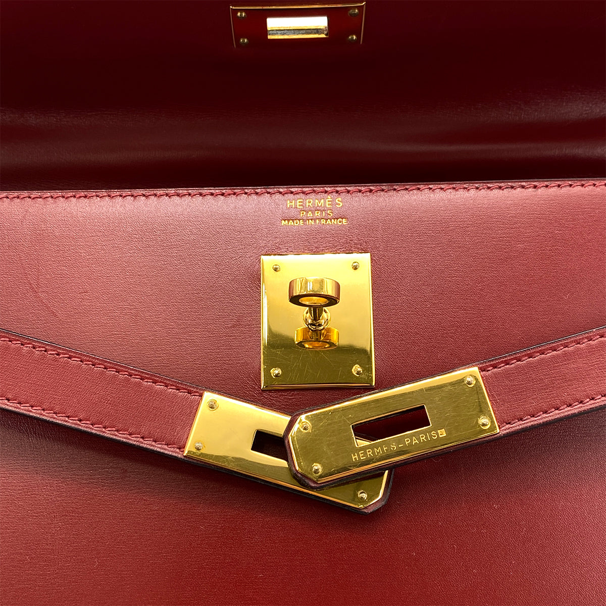 HERMES KELLY 32 SELLIER ROUGE H BOX CALF HAND SHOULDER BAG 〇X GHW 90259870