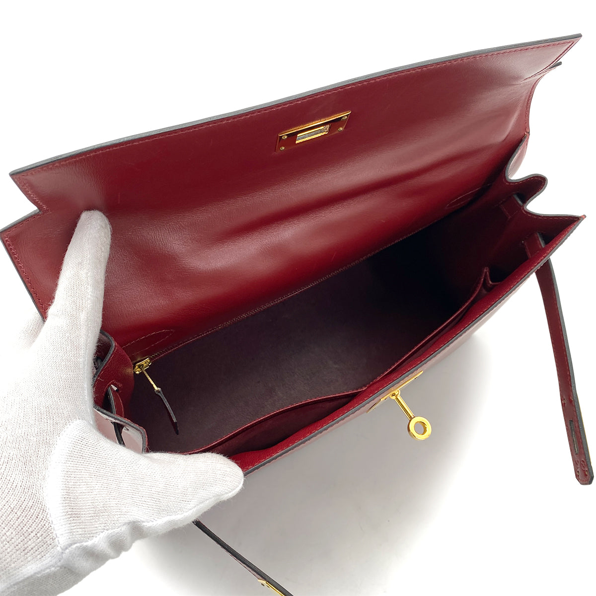 HERMES KELLY 32 SELLIER ROUGE H BOX CALF HAND SHOULDER BAG 〇X GHW 90259870