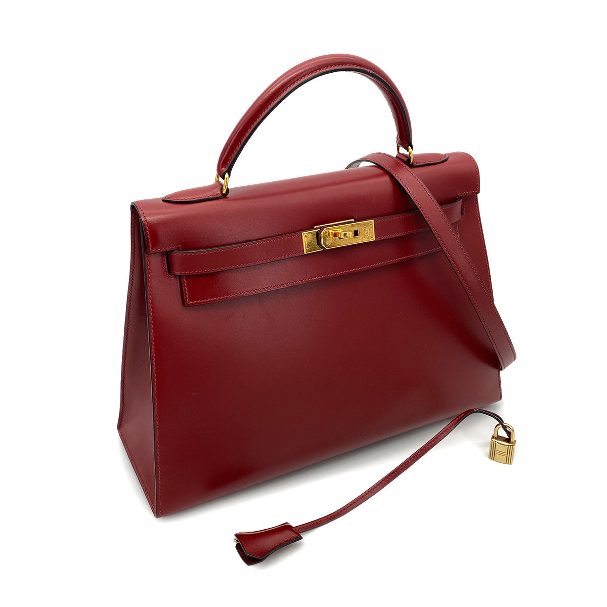 HERMES KELLY 32 SELLIER ROUGE H BOX CALF HAND SHOULDER BAG 〇X GHW 90259870