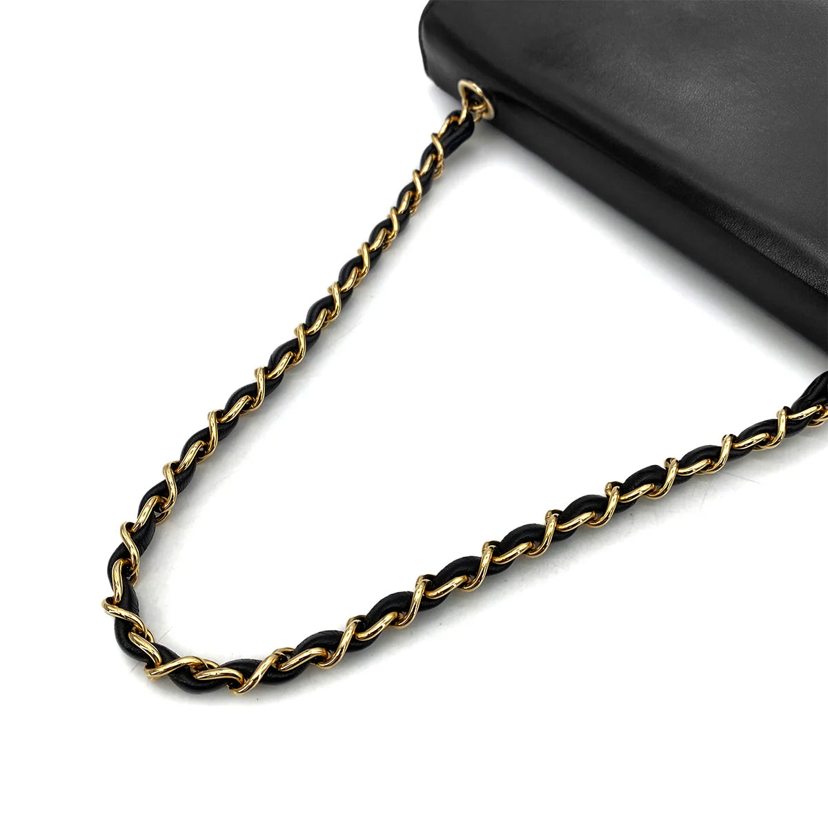 CHANEL VINTAGE CHAIN HAND BAG BLACK WHITE LAMB SKIN 90259891