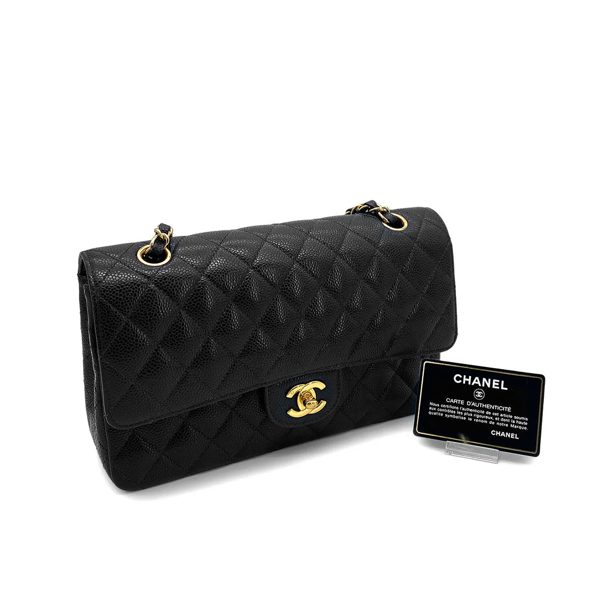 CHANEL VINTAGE CLASSIC FLAP MEDIUM CHAIN SHOULDER BAG BLACK CAVIAR SKIN 90259896