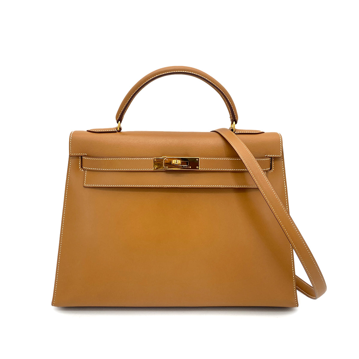 HERMES KELLY 32 SELLIER NATURAL BOXCALF HAND SHOULDER BAG 〇V GHW 90260142