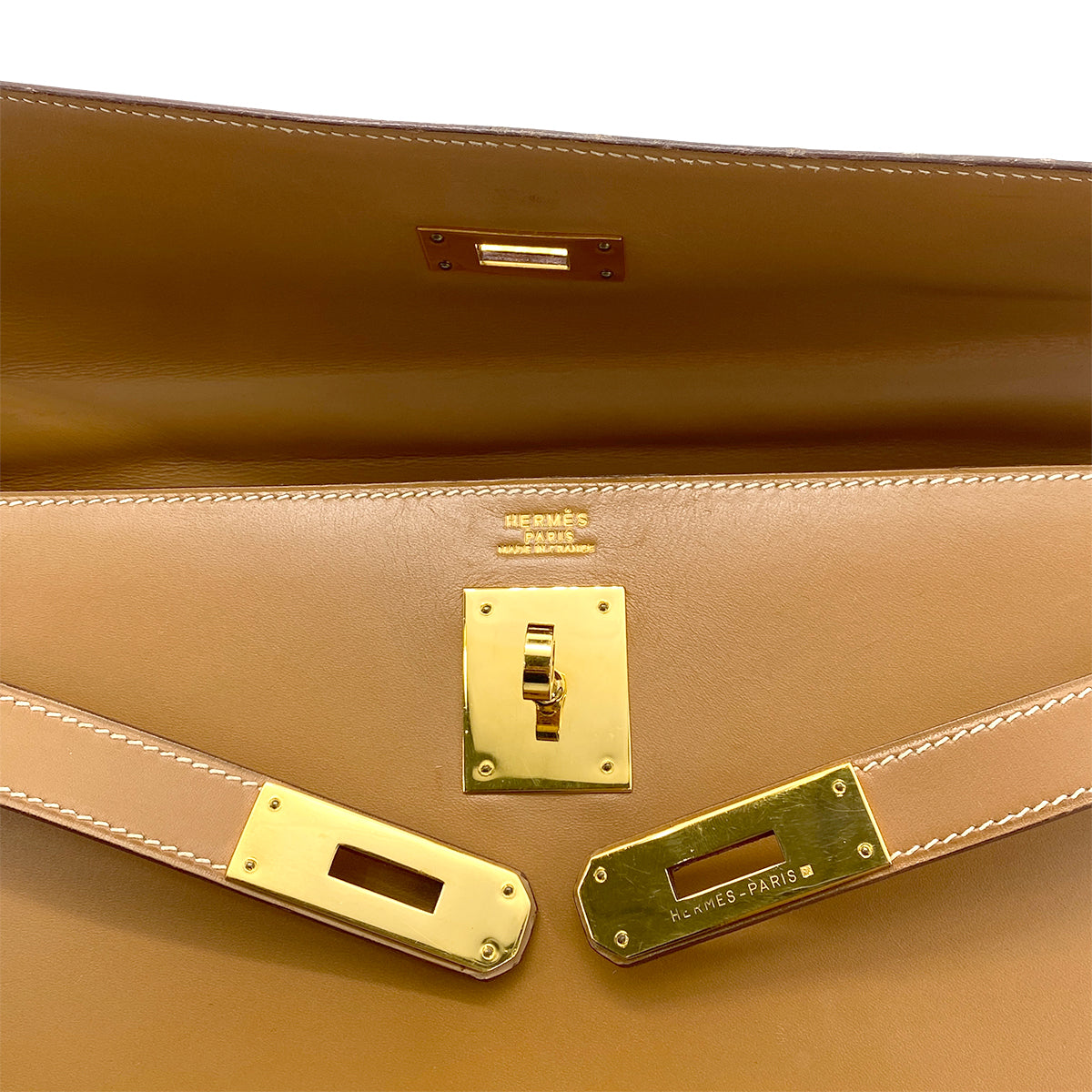 HERMES KELLY 32 SELLIER NATURAL BOXCALF HAND SHOULDER BAG 〇V GHW 90260142