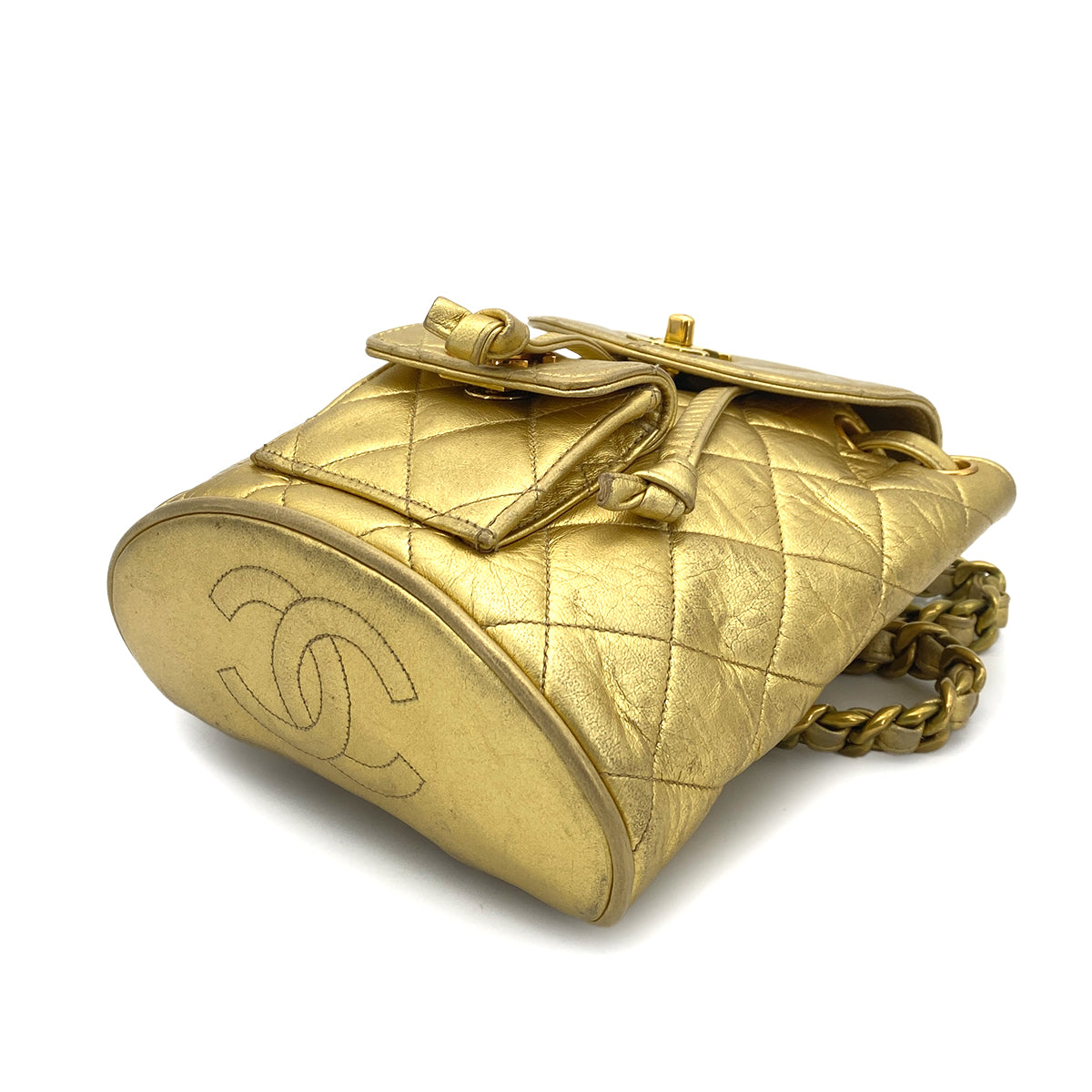 CHANEL VINTAGE DUMA CHAIN BACKPACK METALLIC GOLD LAMB SKIN 90260194