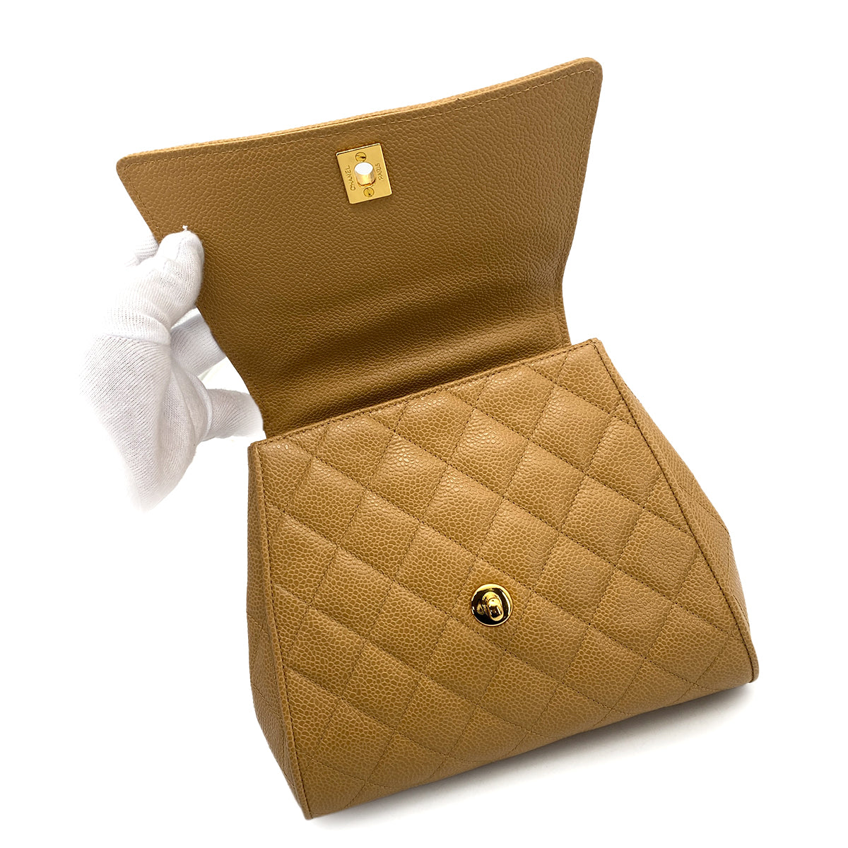 CHANEL VINTAGE MATELASSE HAND BAG BEIGE CAVIAR SKIN 90261206