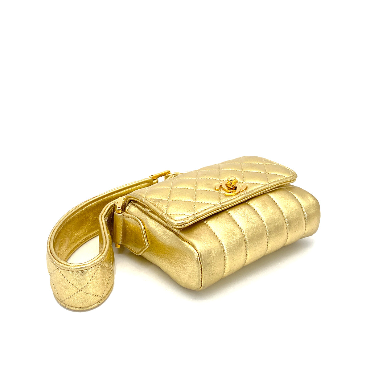 CHANEL VINTAGE MINI MATELASSE CHAIN SHOULDER BAG METALLIC GOLD LAMB SKIN 90261220