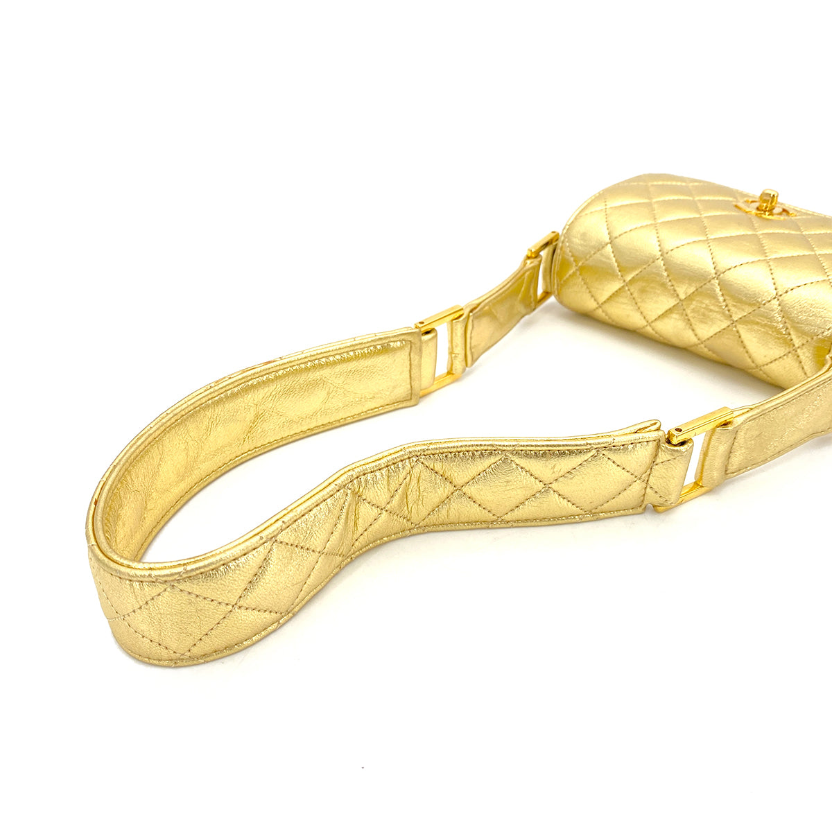 CHANEL VINTAGE MINI MATELASSE CHAIN SHOULDER BAG METALLIC GOLD LAMB SKIN 90261220