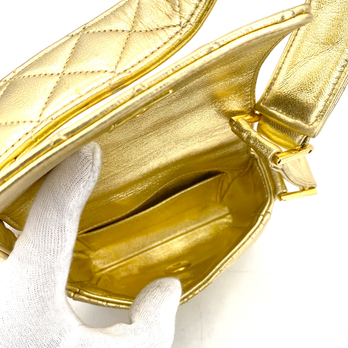 CHANEL VINTAGE MINI MATELASSE CHAIN SHOULDER BAG METALLIC GOLD LAMB SKIN 90261220