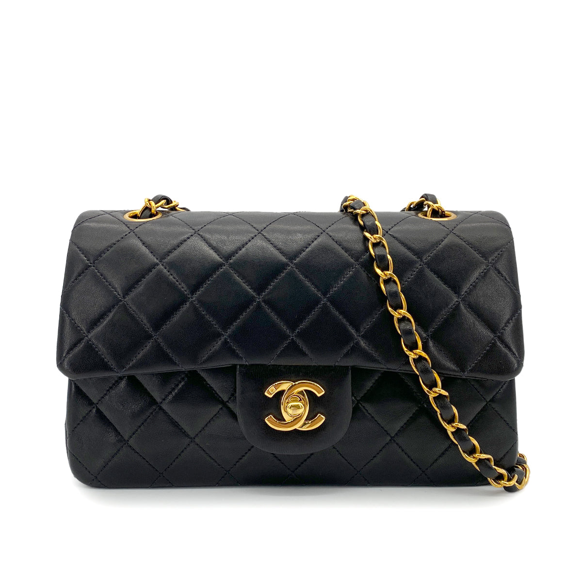 CHANEL VINTAGE CLASSIC FLAP SMALL CHAIN SHOULDER BAG BLACK LAMB SKIN 90261295