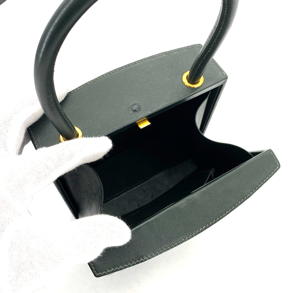 HERMES CADENA KELLY  HAND BAG BOX CARF GREEN 〇Y 90261304