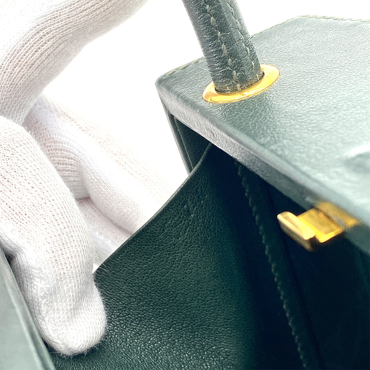 HERMES CADENA KELLY  HAND BAG BOX CARF GREEN 〇Y 90261304