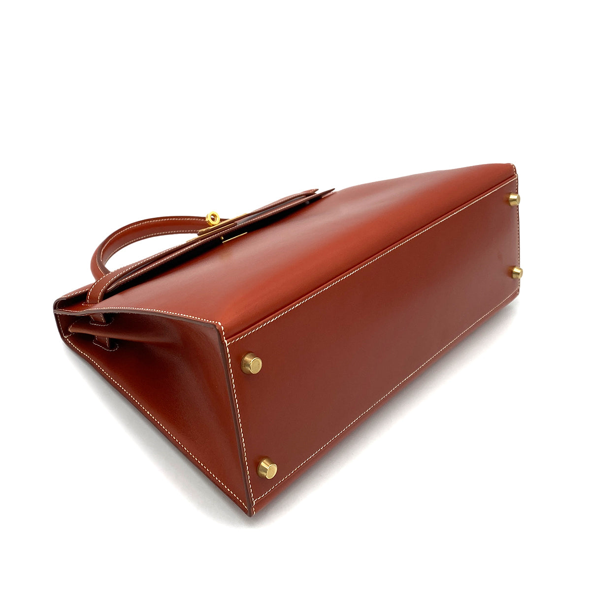 HERMES KELLY 32 SELLIER BRIQUE BOXCALF HAND SHOULDER BAG □B GHW 90261523