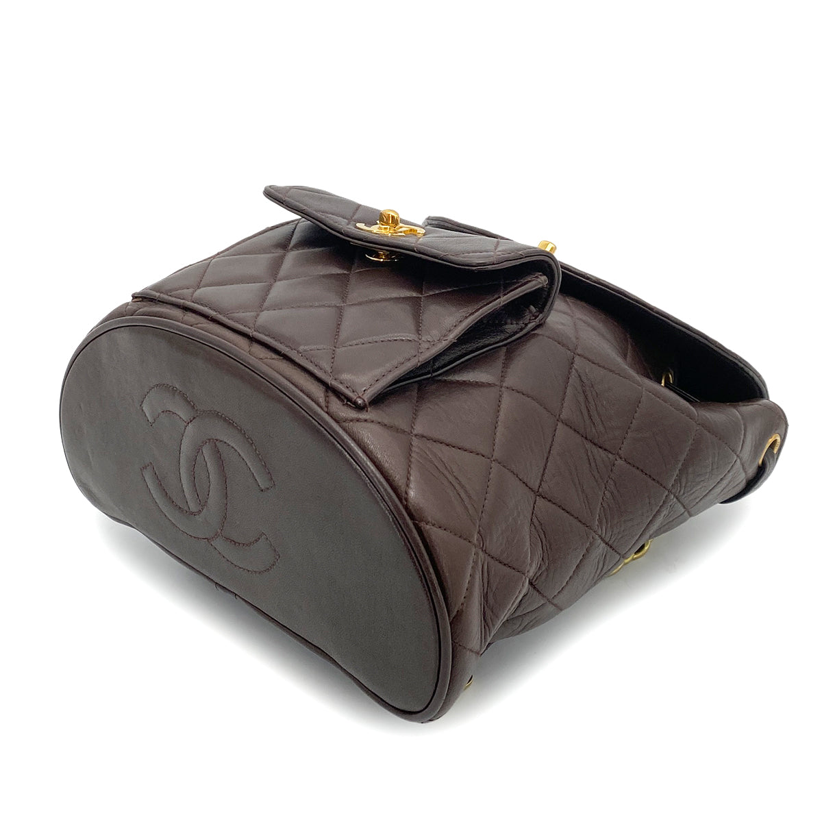 CHANEL VINTAGE DUMA CHAIN BACKPACK DARK BROWN LAMB SKIN 90261541