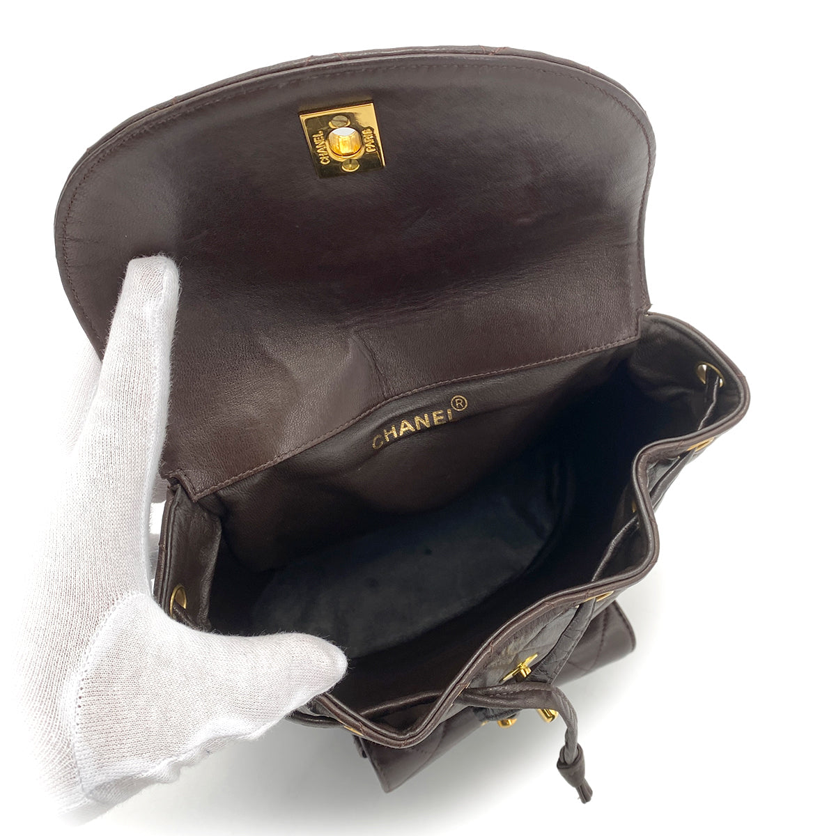 CHANEL VINTAGE DUMA CHAIN BACKPACK DARK BROWN LAMB SKIN 90261541