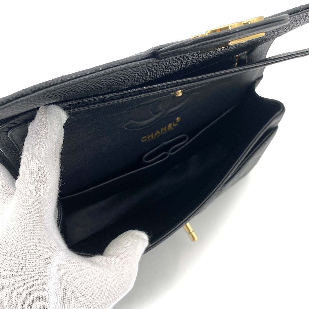 CHANEL VINTAGE CLASSIC FLAP SMALL CHAIN SHOULDER BAG BLACK CAVIAR SKIN GHW 90261547