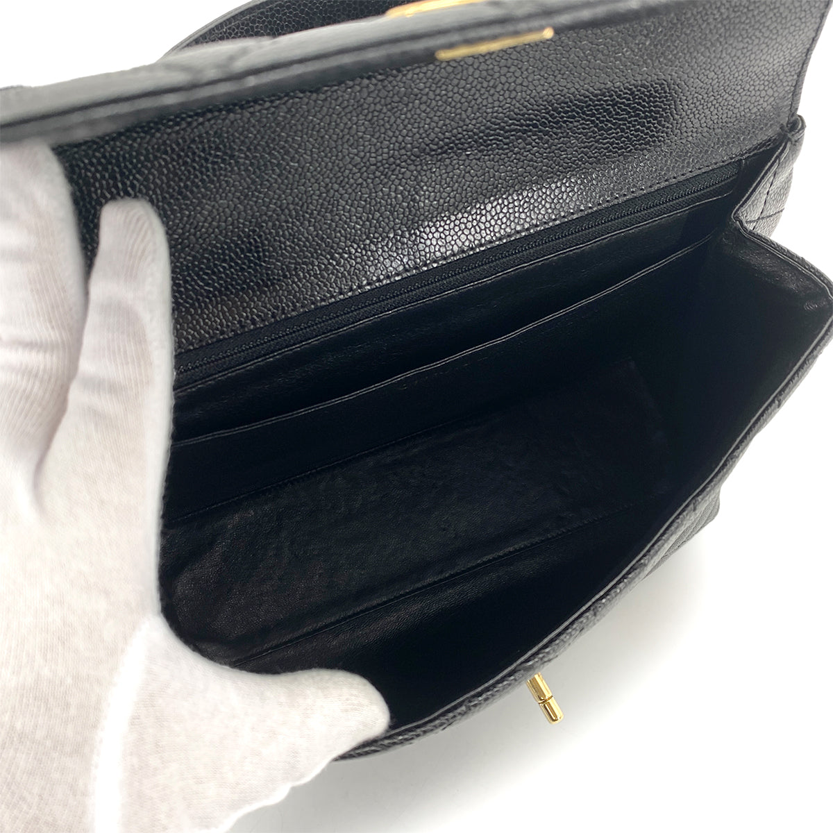 CHANEL VINTAGE MATELASSE HAND BAG BLACK CAVIAR SKIN 90261576