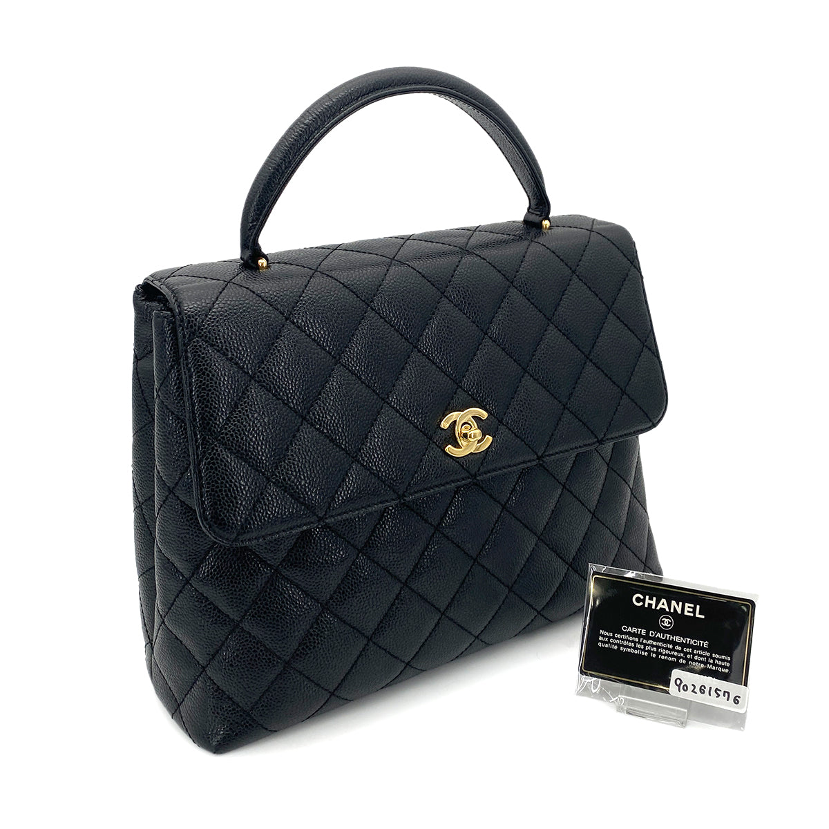 CHANEL VINTAGE MATELASSE HAND BAG BLACK CAVIAR SKIN 90261576