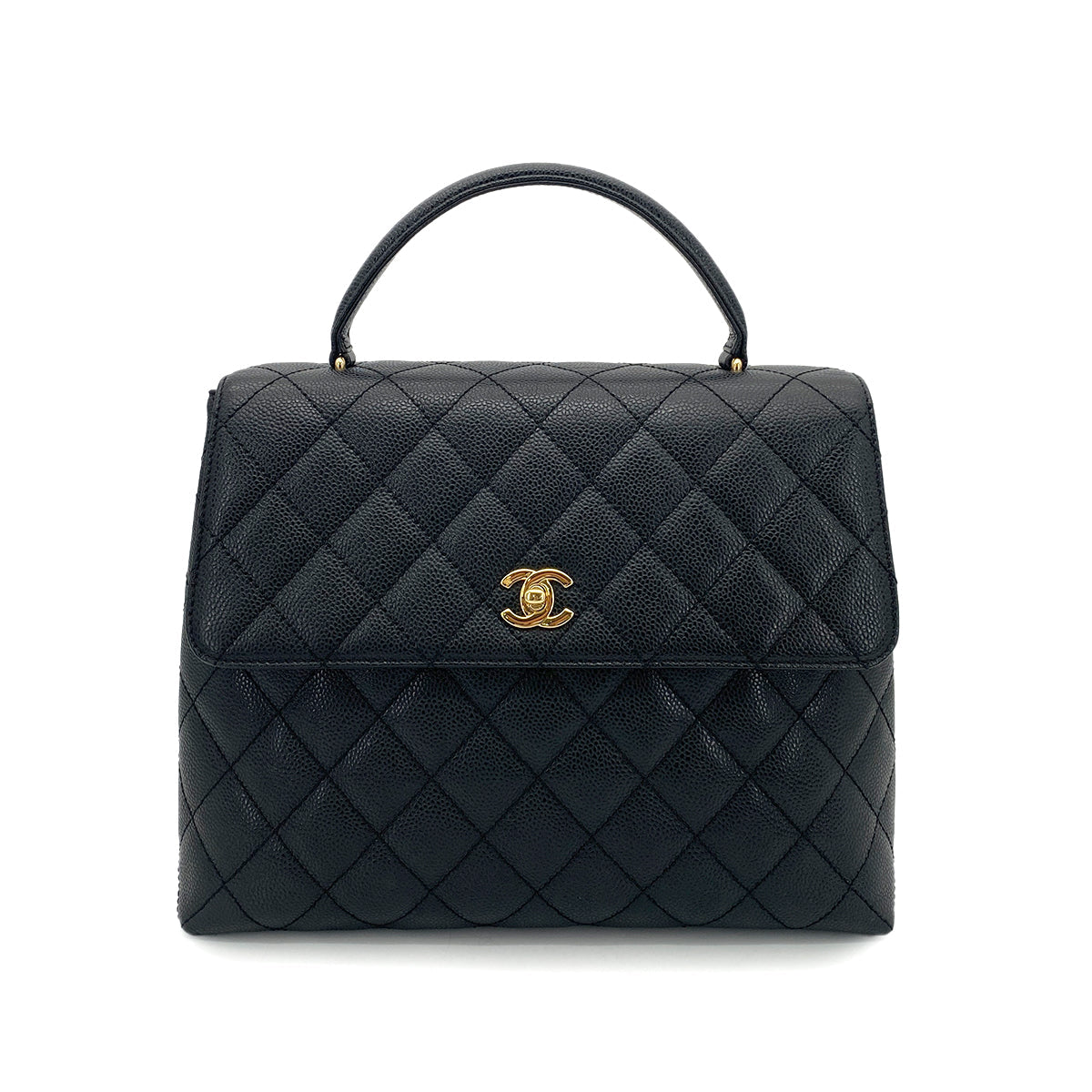 CHANEL VINTAGE MATELASSE HAND BAG BLACK CAVIAR SKIN 90261648