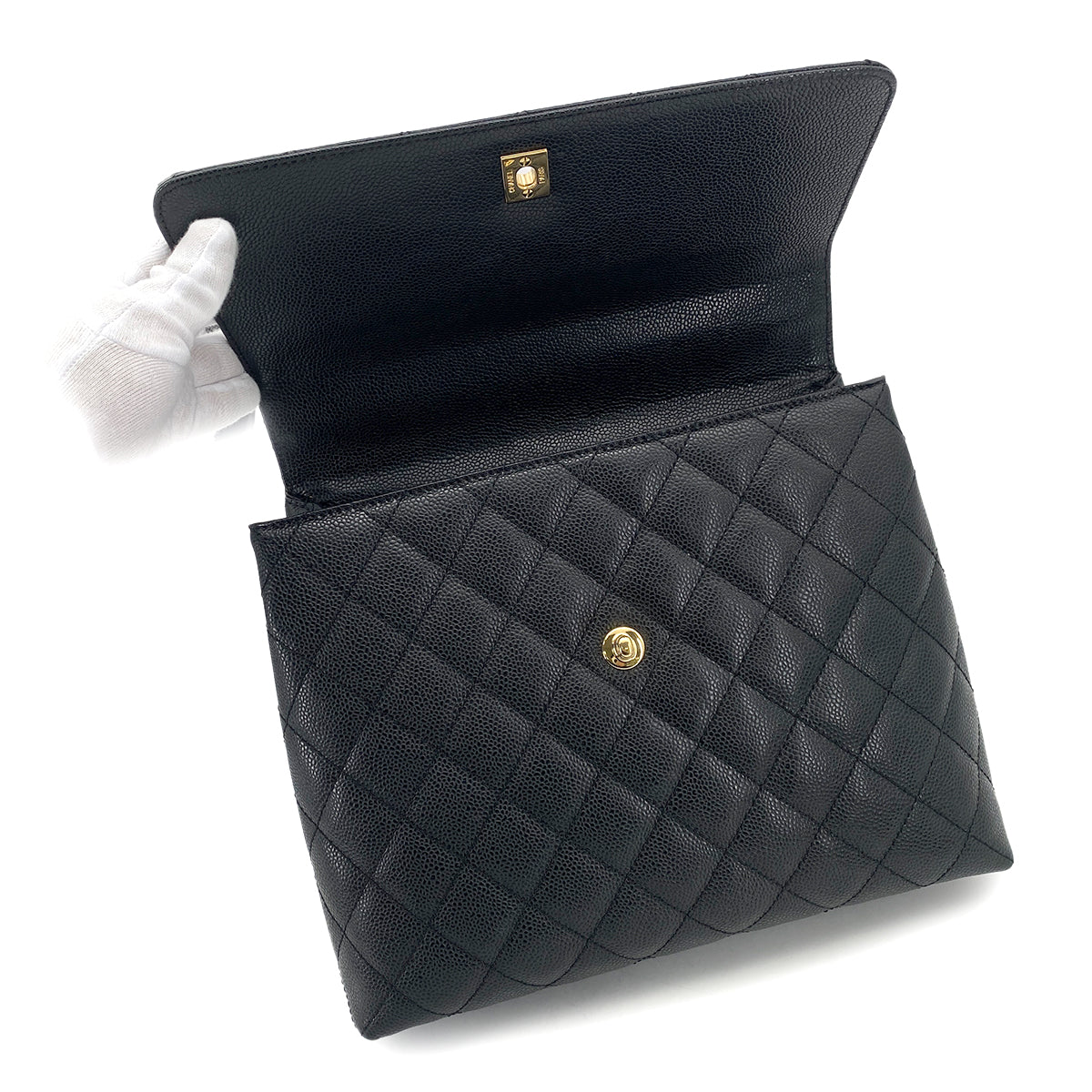 CHANEL VINTAGE MATELASSE HAND BAG BLACK CAVIAR SKIN 90261648