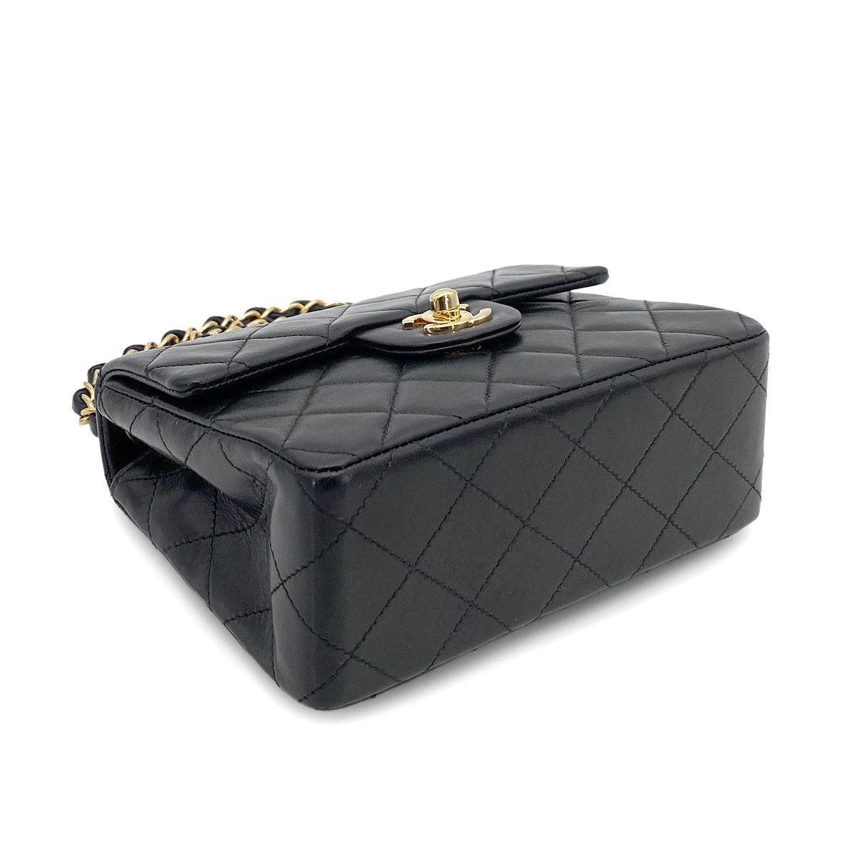 CHANEL VINTAGE MINI SQUARE 17 CHAIN SHOULDER BAG BLACK LAMB SKIN 90261808