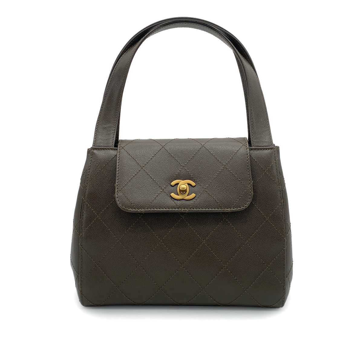 CHANEL VINTAGE HAND BAG KAHKI CAVIAR SKIN 90261829