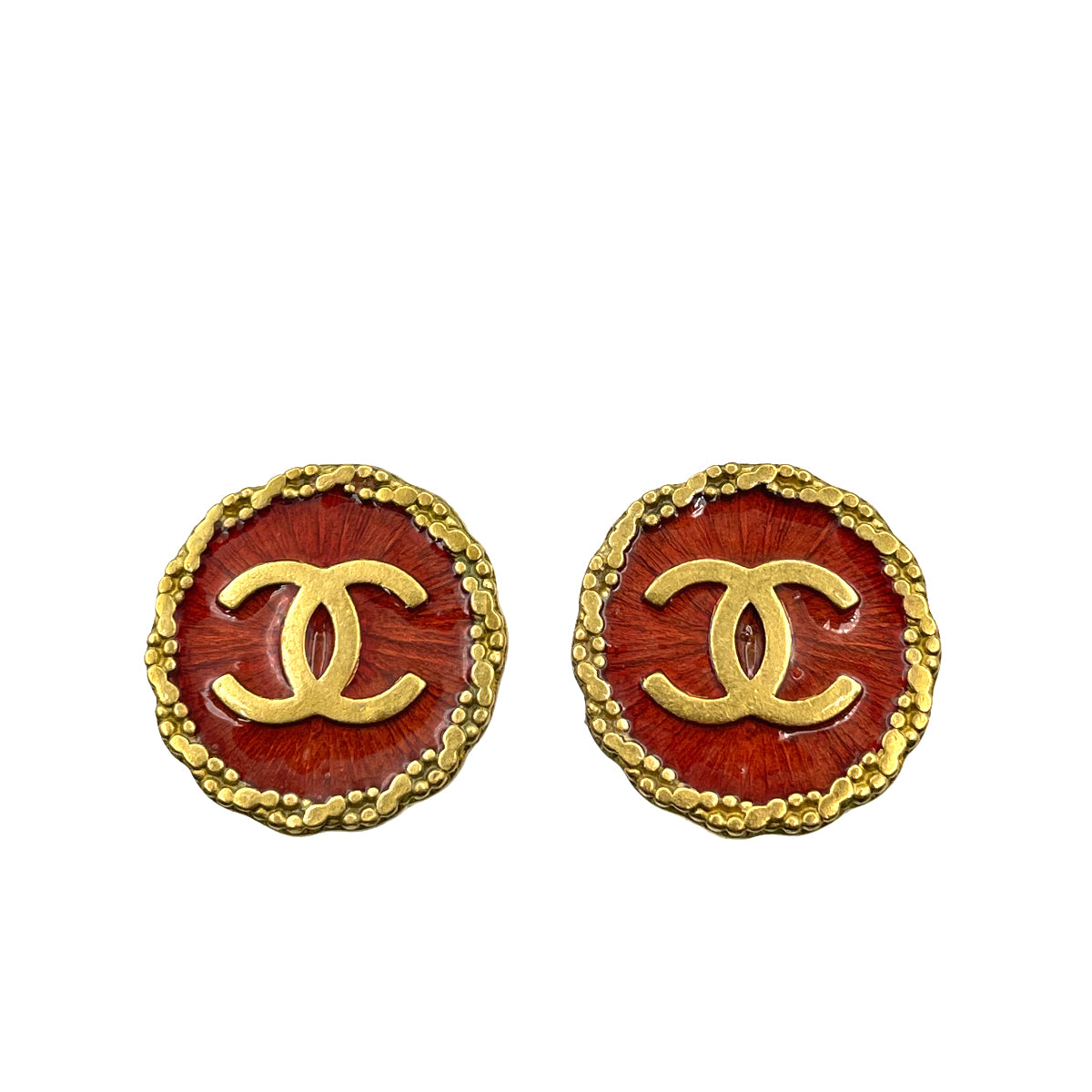 CHANEL VINTAGE EARRINGS COCOMARK RED ROUND ACCESSORY 95P 90262068