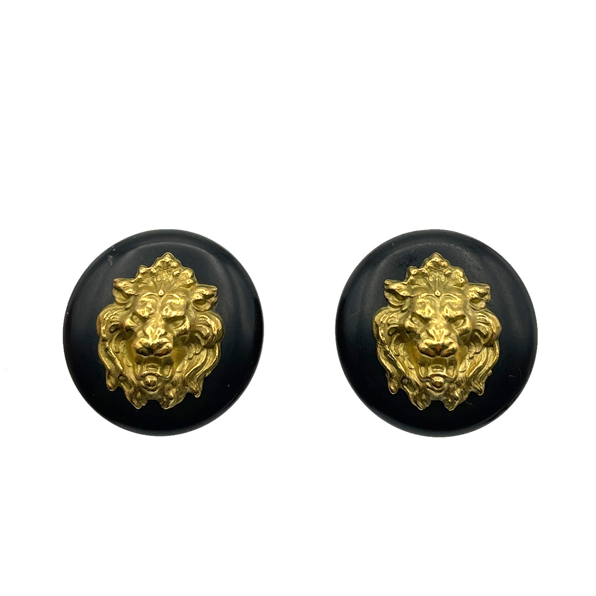 CHANEL VINTAGE EARRINGS LION BLACK ROUND ACCESSORY 94A 90262310