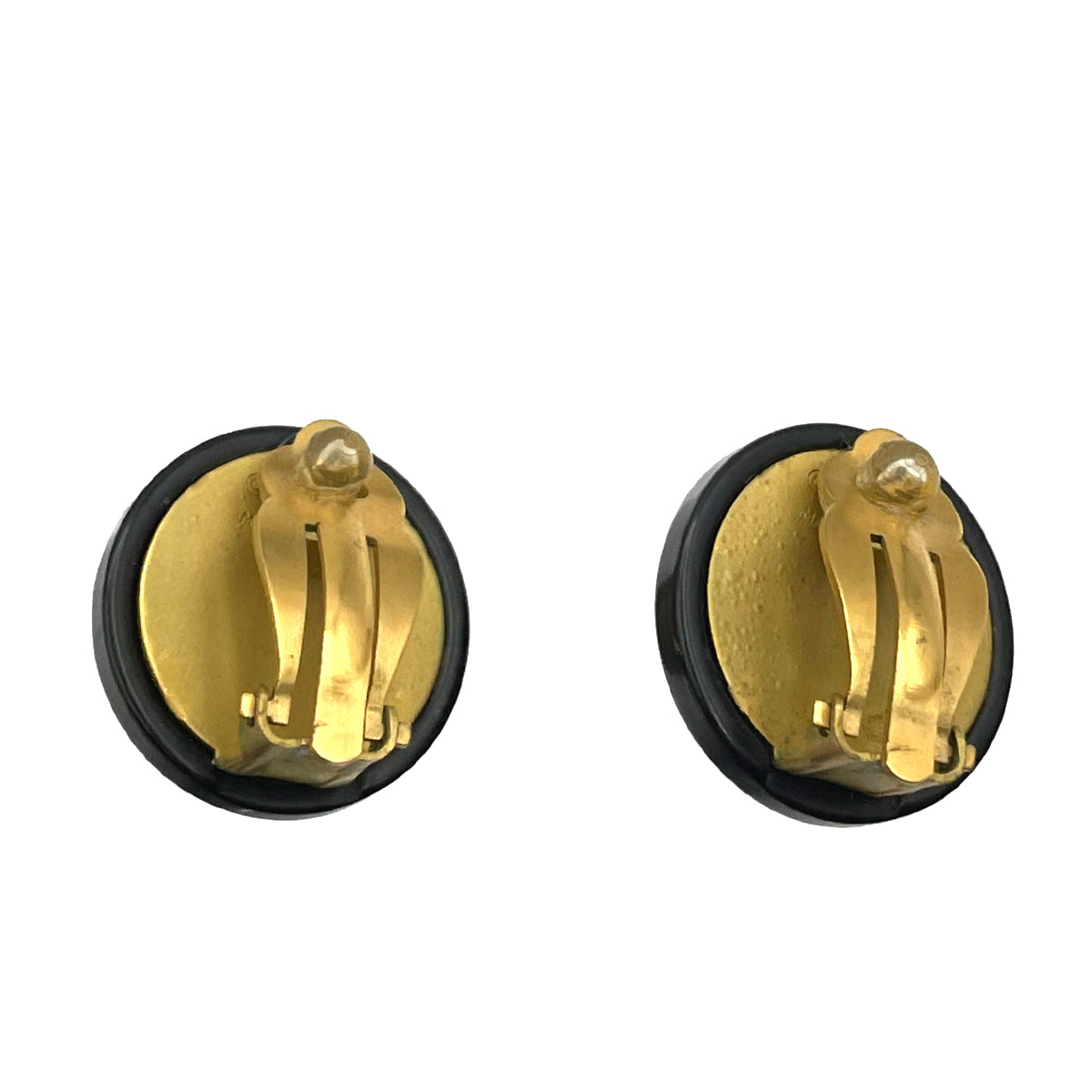 CHANEL VINTAGE EARRINGS LION BLACK ROUND ACCESSORY 94A 90262310