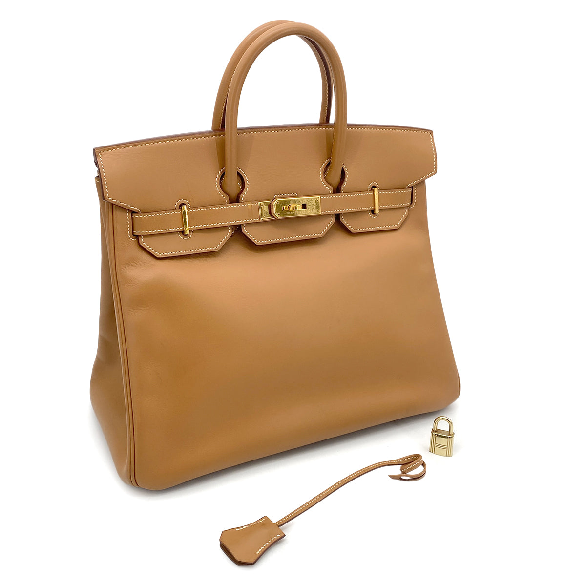 HERMES HAUT A COURROIES 32 NATURAL VEAU BARENIA HAND BAG 〇V GHW 90262859