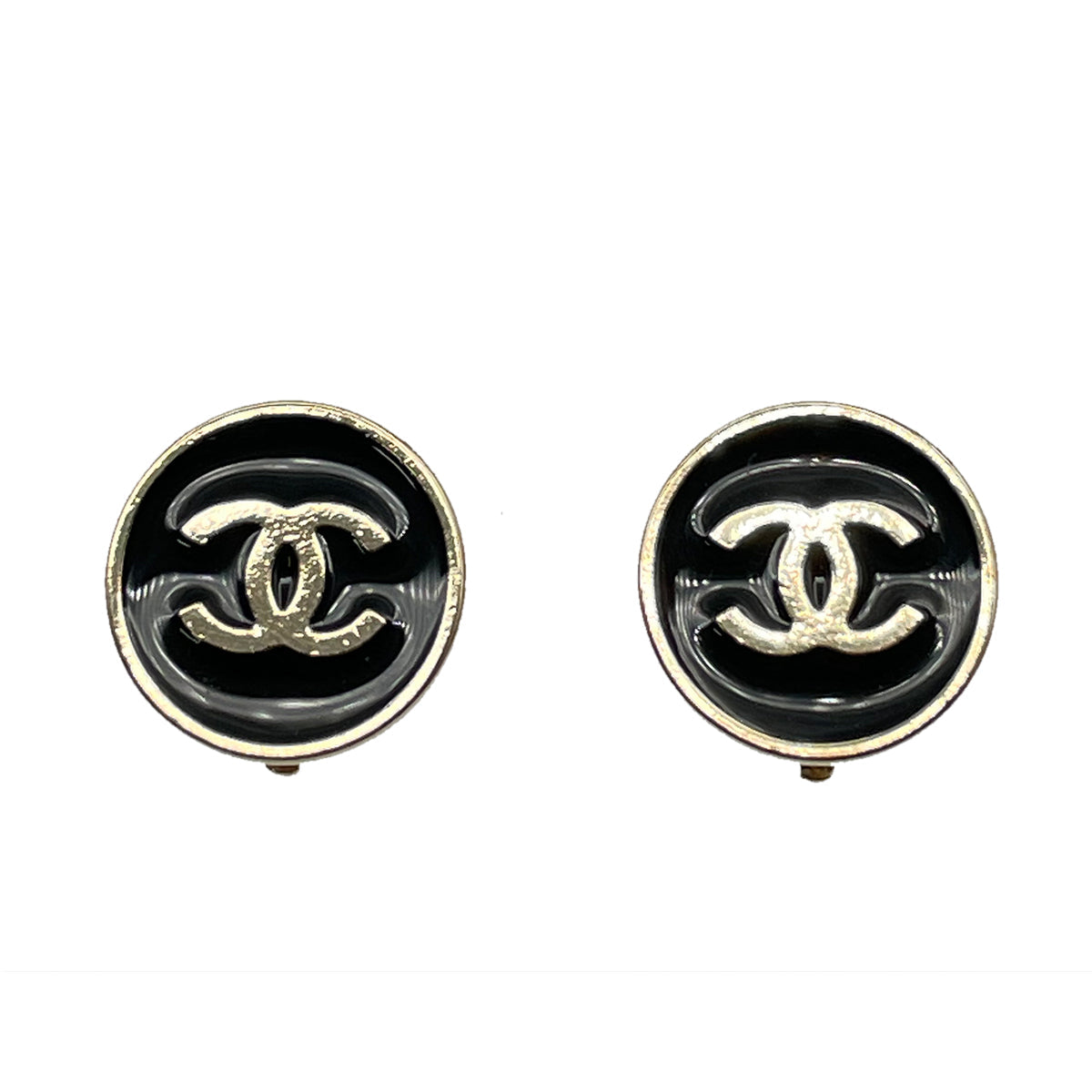 CHANEL VINTAGE EARRINGS COCO MARK BLACK ROUND ACCESSORY 90263136