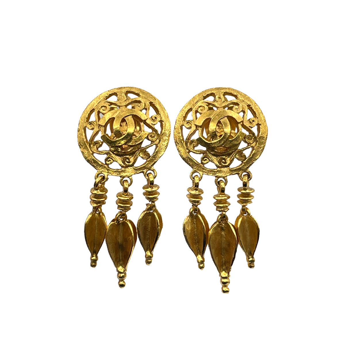 CHANEL VINTAGE EARRINGS COCOMARK SWING GOLD ACCESSORY 95P 90263138