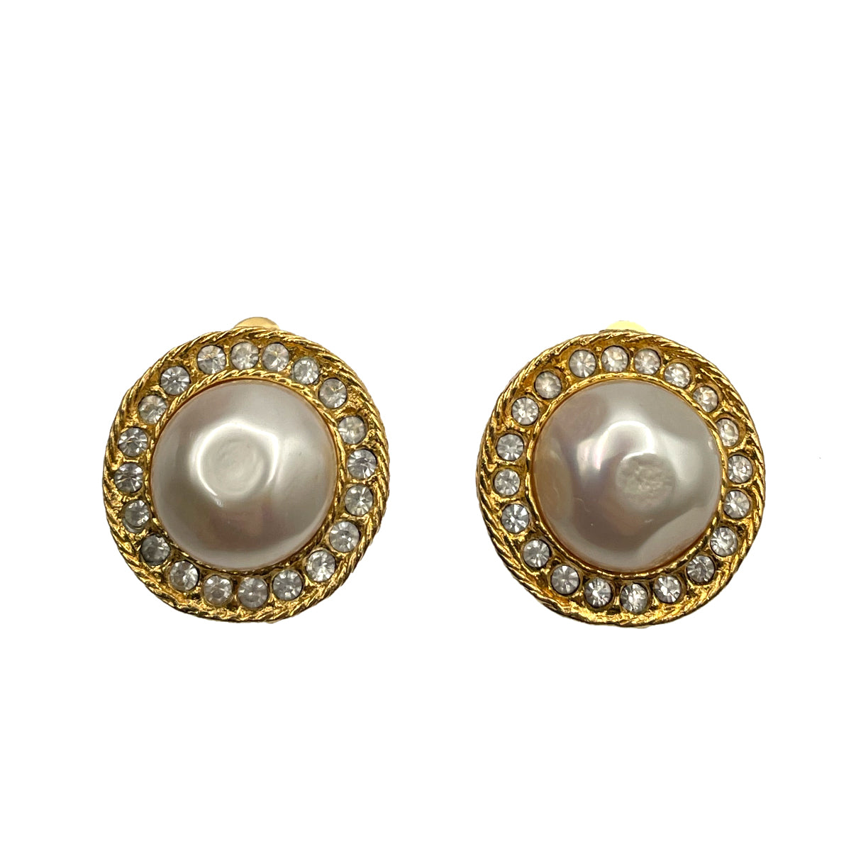 CHANEL VINTAGE EARRINGS ROUND PEARL MOTIF RHINESTONE ACCESSORY 90263169