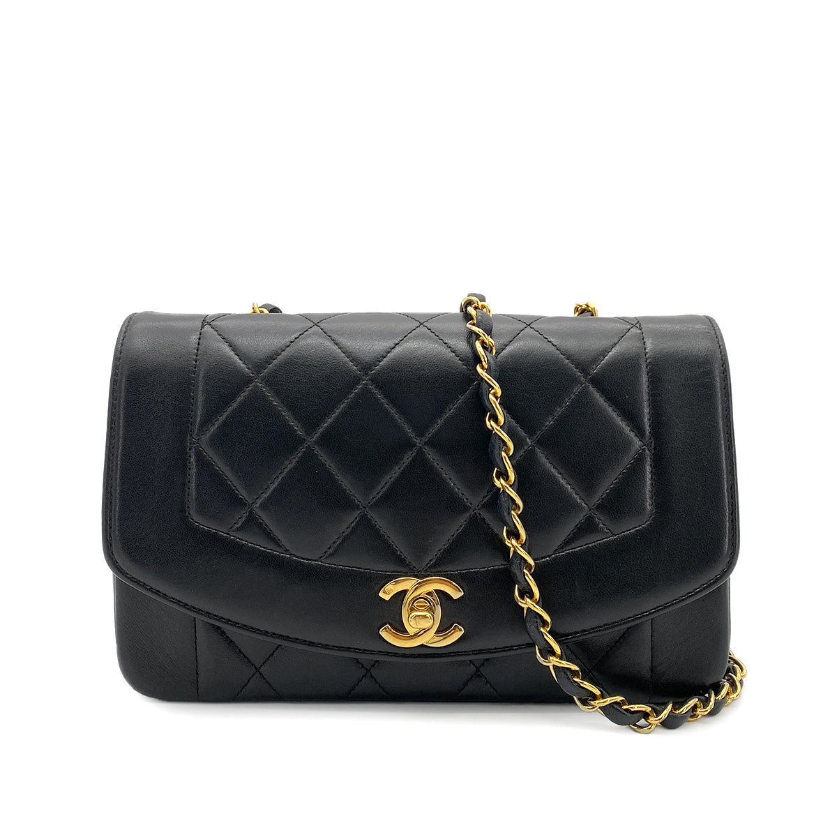CHANEL VINTAGE DIANA SMALL CHAIN SHOULDER BAG BLACK LAMB SKIN 90263297