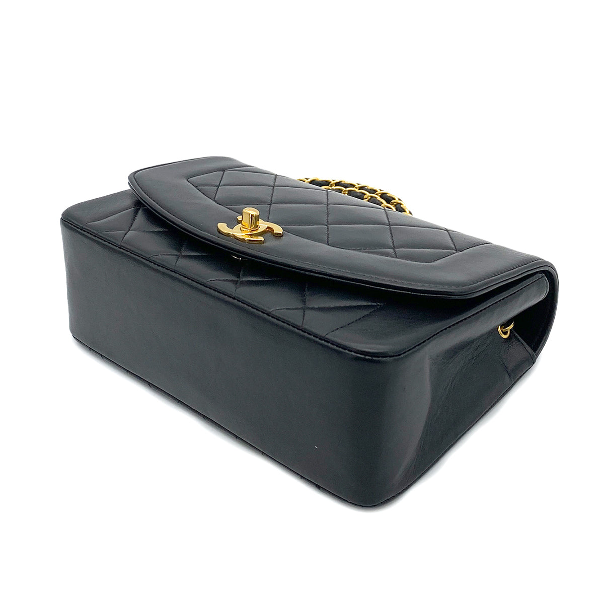 CHANEL VINTAGE DIANA SMALL CHAIN SHOULDER BAG BLACK LAMB SKIN 90263297