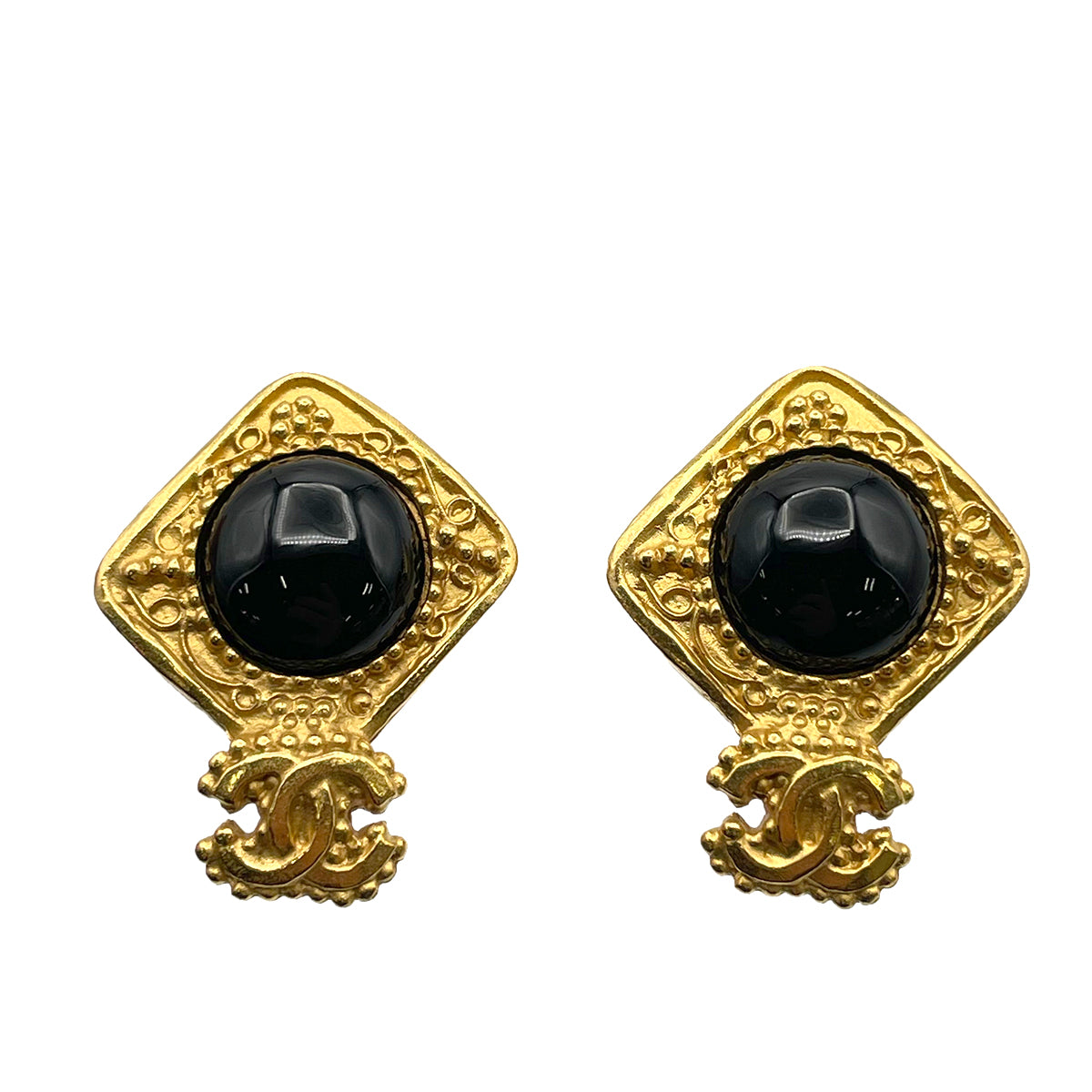 CHANEL VINTAGE EARRINGS GRIPOIX COCO MARK GOLD ACCESSORY 95A 90263663