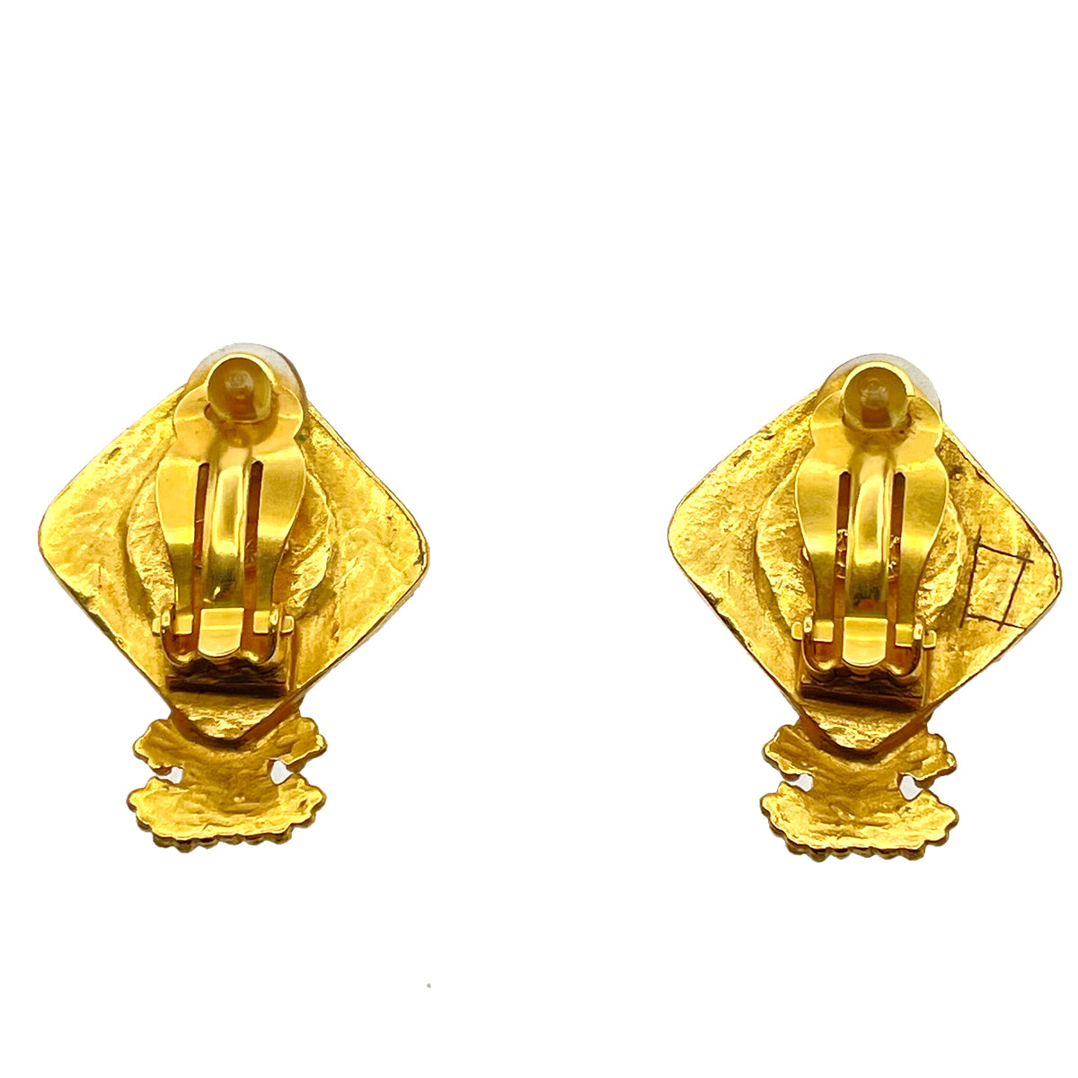 CHANEL VINTAGE EARRINGS GRIPOIX COCO MARK GOLD ACCESSORY 95A 90263663