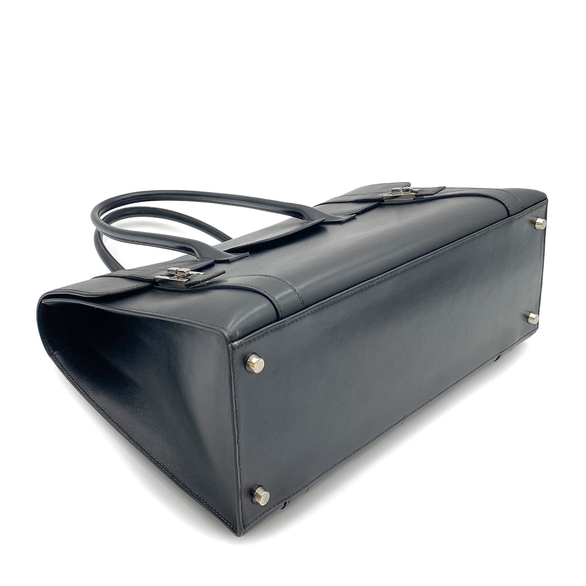 HERMES DRUG2 37 BLACK BOX CALF HAND BAG □O SHW 90264347