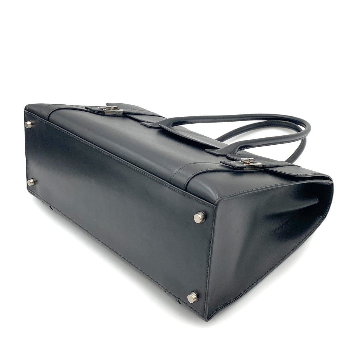 HERMES DRUG2 37 BLACK BOX CALF HAND BAG □O SHW 90264347