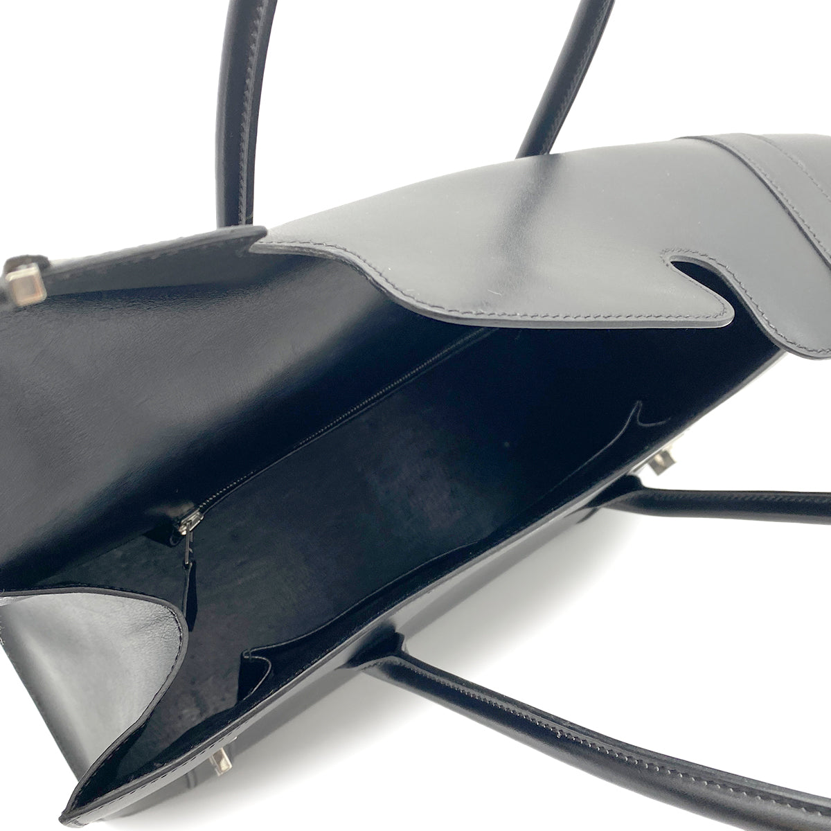 HERMES DRUG2 37 BLACK BOX CALF HAND BAG □O SHW 90264347